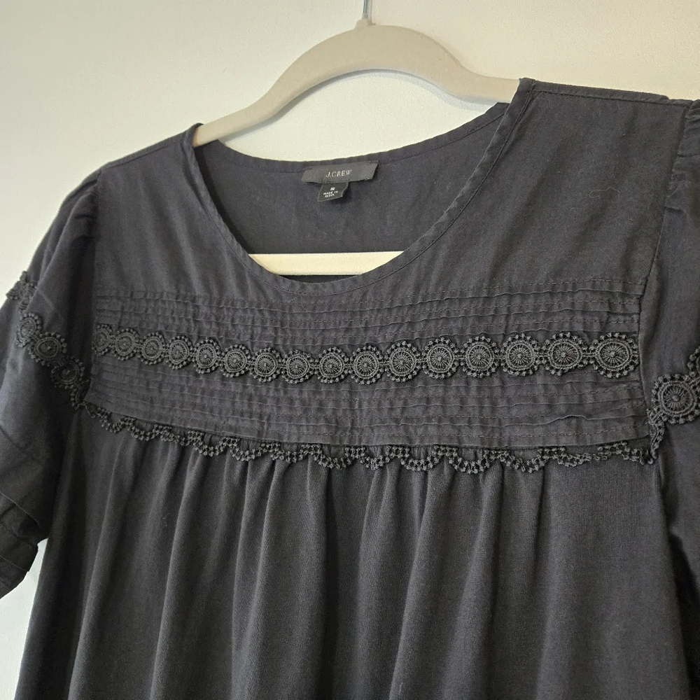 J. Crew Black Pintucked Puff Sleeve Peasant Prairie Blouse Top Size Small